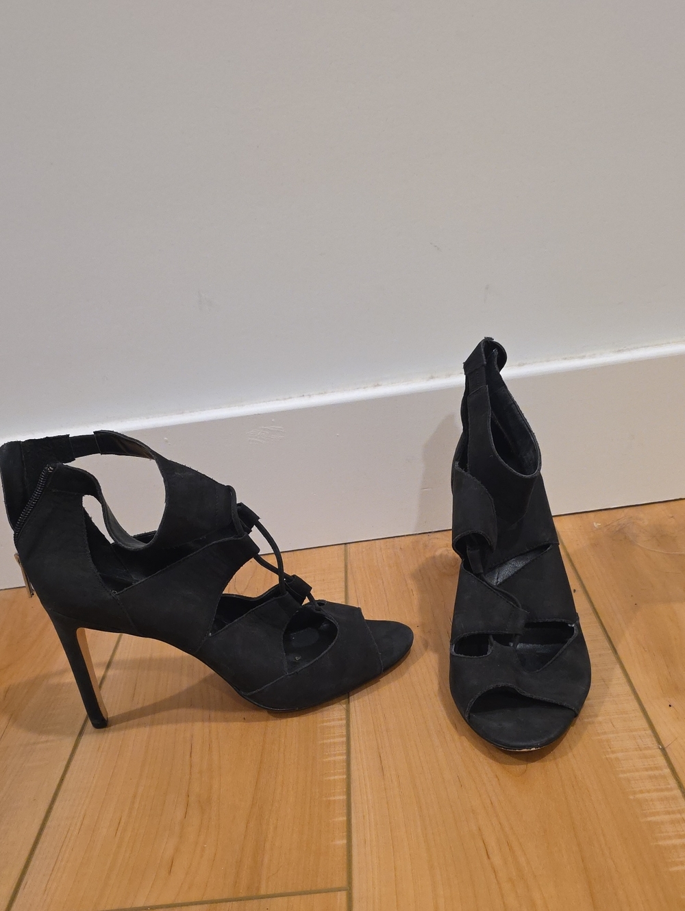 Calvin Klein Black Suede Cutout High Heel Sandals